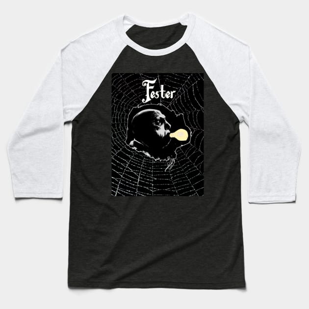 Uncle Fester - Light Bulb With Spider Web Background. Baseball T-Shirt by OriginalDarkPoetry